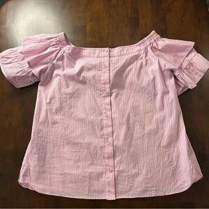 Parker NY Baby Pink Stripe Off-Shoulder Blouse Top Size Large